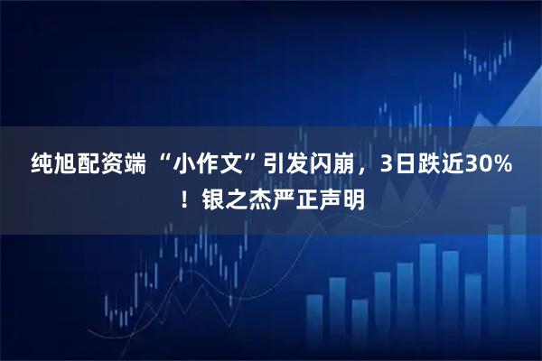 纯旭配资端 “小作文”引发闪崩，3日跌近30%！银之杰严正声明